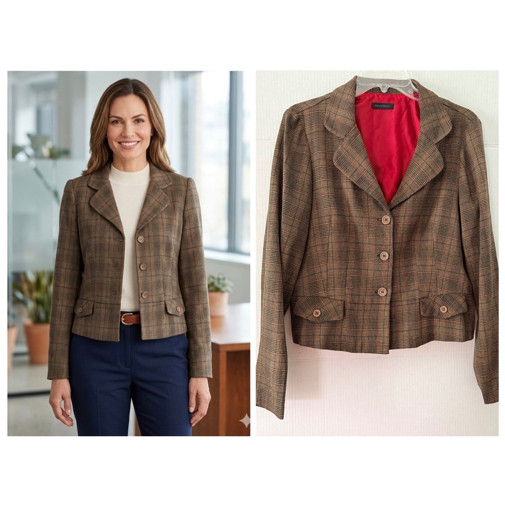 Courtenay Plaid Riding Blazer Women 10 Brown 3-Button Career Equestrian Academia